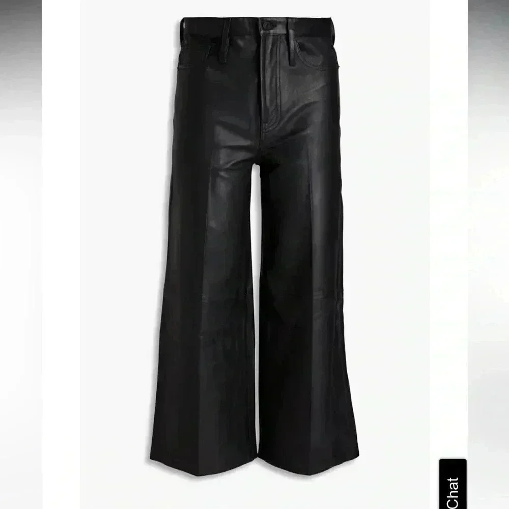NWT Frame Denim High Rise Wide Leg Crop Leather Pants Jeans Noir Black 27